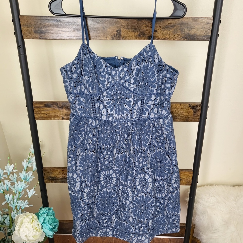 LOFT blue lace fit and flare dress size 6